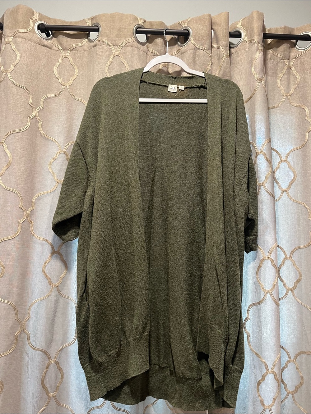 GAP Olive Open-Front Short-Sleeve Cardigan